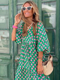 Purpdrank - Fashion Printed Long Dress Women Loose Puff Sleeve Summer Dress Casual Boho Holiday Beach Dress Female Ankle-length Maxi Dress