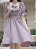 Purpdrank - Sweet Kawaii Lolita Dress Women Japanese Cute Ruffles Wrap Puff Sleeve Halter Short Dresses Summer Bow Soft Girls