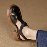 Purpdrank - Summer Sandals Genuine Leather Women Shoes Round Toe Sandals for Women Handmade Retro Light Luxury Roman Shoes Platform Sandals