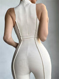 Purpdrank - Fall Bright Line Decoration Black Jumpsuit Women One Piece Sexy Club Outfit For Women Long Sleeve White Bodycon Jumpsuit