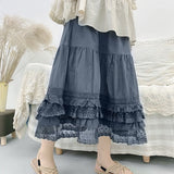 Purpdrank - Mori Girl Style Retro Pure Cotton Multi-layer Summer Lace Elastic Waist Loose Cake Skirt Lolita Petticoat Casual Midi Skirt Saia