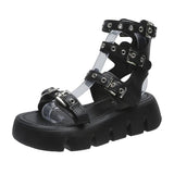 Purpdrank - Low Sandals Woman Leather Low-heeled PU Rome Slides Fabric Hoof Heels Rubber Low Sandals Woman Leather Low-heeled Slides Rubber