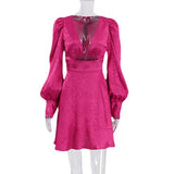 Purpdrank - 2023 Summer Women Mini Satin Dress Club Wear Night Floral Print Long Sleeve Short Sexy Party Dress