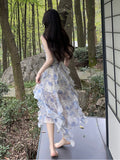 Purpdrank - 2023 Summer Chiffon Floral Midi Dress Women Casual V-Neck Beach Style Sundress Office Lady Even Party Midi Dress Korean Chic