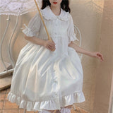 Purpdrank - White Kawaii Lolita Dress For Girls Soft Princess Fairy Peter Pan Collar Dress Japanese Style Cute Puff Sleeve Party Dress