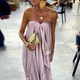 Purpdrank - Elegant Off Shoulder Party Long Dress Fashion Women Satin Swing Loose Dress Chic Boho Sleeveless Chest Wrap Beach Dresses