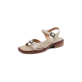 Purpdrank - 2023 NEW Summer Women Sandals Genuine Leather Chunky Heel Shoes Square Toe Low Heel Shoes for Women Cow Leather Shoes Handmade