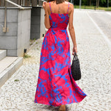 Purpdrank - Summer Sleeveless Sexy Backless Boho Dress Elegant V-Neck Slit Floral Print Sling Dress Women Fashion Beach Holiday Maxi Dresses