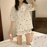 Purpdrank - Korean Pajama for Women Summer Loungewear Sleepwear Sets Girls Sweet Plaid Lapel Pyjama Kawaii Ruffle Pijama Japanese Home Suit
