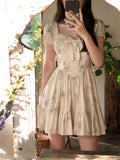 Purpdrank - 2023 French Vintage Floral Dress Female Casual Elegant Y2k Mini Dress Women Outwear Beach Short Party Dress Office Lady Korean