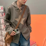 Purpdrank - Hip Hop Zip Up Hoodie Vintage Star Patch Cotton Loose Sweatshirt Jacket Harajuku Gothic Long Sleeve Women Sweatshirt Y2k Clothes