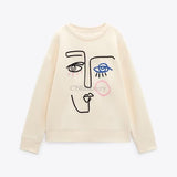 Purpdrank - Autumn Winter Woman Crew Neck Vintage Sweatshirt Long Sleeve Print Casual Pullover Top Distressed Sudaderas Female