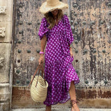 Purpdrank - Fashion Printed Long Dress Women Loose Puff Sleeve Summer Dress Casual Boho Holiday Beach Dress Female Ankle-length Maxi Dress