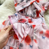 Purpdrank - Women Ruffled Dress Floral Backless Vacation Summer Sashes Zipper Sleeveless Ladies Print Long A Line Dresses