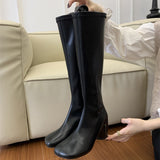 Purpdrank - Winter New Women Long Boots Fashion Square Toe Back Zippers Ladies Elegant Knee High Boots Shoes Round High Pumps