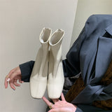 Purpdrank - Winter New Heel Women Ankle Boots Fashion Square Toe Back Zippers Chelsea Boots Shoes Soft Leather Short Boots
