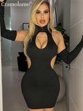 Purpdrank - Elegant Off Shoulder Black Bodycon Mini Dress For Women Summer Sexy Cut Out Tank Dresses Party Club Outfits White Clothing
