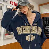 Purpdrank - Women Letter Embroidery Hoodies Autumn Winter Fashion Oversized Zipper Jacket Coats Female Retro Harajuku Y2k Hooded Sweatshirts