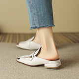 Purpdrank - 2023 New Casual Mules Women Sandals Concise Genuine Leather Fashion Low Heels Slippers Shoes Woman Office Ladies Spring Summer