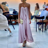 Purpdrank - Elegant Off Shoulder Party Long Dress Fashion Women Satin Swing Loose Dress Chic Boho Sleeveless Chest Wrap Beach Dresses
