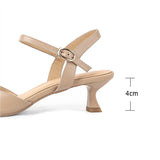 Purpdrank - Genuine Leather Thick Heels Sandals For Women Bow Summer Thick Heels Shoes Woman Daily Working Women Pumps Pink shoes