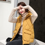 Purpdrank - Women's Winter Short Vest Solid Korean Style Sleeveless Hooded Thick Jacket Female Cotton Padded  Casual Outwear