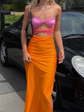 Purpdrank - Y2K Midi Dress Women Sexy Strapless Bodycon Summer Dress New Cut Out Backless Beach Club Party Dresses Orange Outfits