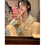 Purpdrank - Plaid Christmas Pajamas Women Korean Sleepwear Autumn Pijamas Cute Clothes Pyjamas 2 Piece Pants Sets Loungewear Pj Suit