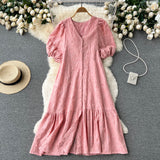 Purpdrank - Summer Vintage Women Embroidery Dress White Lace Vocation Tunic Beach Dress 2 Piece Sets