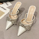 Purpdrank - New Glitter Rhinstones Women Pumps Mules Crystal Bowknot Green Satin Summer Lady Shoes Stripper High Heels Party Prom Shoes