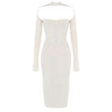 Purpdrank - New Mesh Transparent Women Dresses Double Layer Sexy Elegant Slim Bodycon Party Outfit Knee Length Pleated Evening Dress