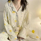 Purpdrank - Cow Print Pajamas Two Piece Set Autumn Pijamas Women Cotton Cute Home Clothes Pyjamas Sleepwear Japanese Style Kawaii