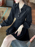 Purpdrank - Fashion Black Wrap Shirt Dress Women Office Ladies Elegant Short Dresses Korean Style Kpop Casual Robes Female Autumn
