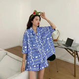 Purpdrank - Korean Pajama for Women Summer Loungewear Sleepwear Sets Girls Sweet Plaid Lapel Pyjama Kawaii Ruffle Pijama Japanese Home Suit