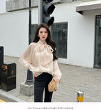 Purpdrank - 2023 New Arrival Spring Summer Korean Style Women Loose Casual Bow Long Sleeve Blouse All-matched Vintage Mesh Shirts