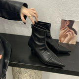 Purpdrank - Autumn Women Ankle Boots Fashion Pointed Toe Mix Colors Ladies Elegant Short Boot Thin High Heel Chelsea Botas