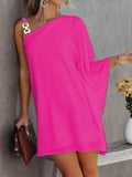 Purpdrank - Fashion Design One Shoulder Sleeve Loose Mini Dress Women Office Casual A-Line Dress Sexy Diagonal Neck Cutout Solid Party Dress