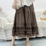 Purpdrank - Mori Girl Style Retro Pure Cotton Multi-layer Summer Lace Elastic Waist Loose Cake Skirt Lolita Petticoat Casual Midi Skirt Saia