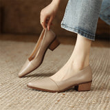 Purpdrank - New Spring/Summer Women Shoes Pointed Toe Chunky Heel Shoes for Women Handmade Genuine Leather Women Pumps Zapatos De Mujer