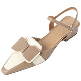 Purpdrank - Square Toe Genuine Leather Bowknot Mixed Color Shoes