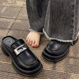 Purpdrank - Shoes Women's Sneakers Summer Platform New Leather Thick Sole Square Toe Rome Hoof Heels Low Slides Fabric Rubber Mules Sli