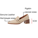 Purpdrank - New Genuine Leather Women Shoes Fashion Square Toe Slip-On Shallow Pumps  Thick Heel Spring Shoes Women Zapatos De Mujer
