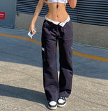 Purpdrank - Y2k Streetwear Casual Cargo Pants Women Straight High Waist Baggy Pants Fashion Slim Zipper Multiple Pockets Sports Pants