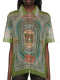 Purpdrank - Spring Sexy Mesh Graphic Short Sleeve Button Up Blouse Casual Clothe For Women 2023 Club Tops Female Green Tee Shirts