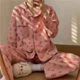 Purpdrank - Cow Print Pajamas Two Piece Set Autumn Pijamas Women Cotton Cute Home Clothes Pyjamas Sleepwear Japanese Style Kawaii