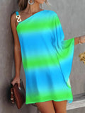 Purpdrank - Fashion Design One Shoulder Sleeve Loose Mini Dress Women Office Casual A-Line Dress Sexy Diagonal Neck Cutout Solid Party Dress