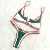 Purpdrank - Vintage Retro Bikini Patchwork Swimsuit Thong Brazilian Sexy Swimwear Female New Summer Micro V-bar Green Bathing Suits