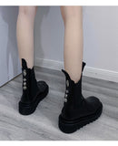 Purpdrank - Badge Buckle Leather Boots Women Slip on Chelsea Boots Platform Shoes Fashion Chunky Ankle Boots for Women Shoes Black