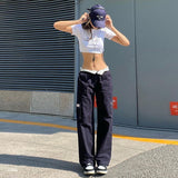 Purpdrank - Y2k Streetwear Casual Cargo Pants Women Straight High Waist Baggy Pants Fashion Slim Zipper Multiple Pockets Sports Pants