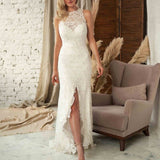 Purpdrank - Summer Women Long Party Dress Sleeveless White Lace Sexy Slit Halter Maxi Evening Dress